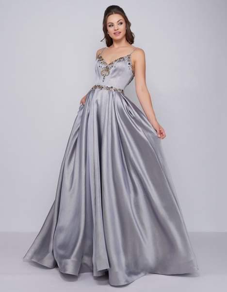 Mac Duggal Ballgowns - 40890H Jewel-Trimmed Spaghetti Strap Ballgown In Silver