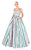 Mac Duggal Ballgowns - 40899H Stripe-Print Plunging Empire Ballgown In Pink and Multi-color