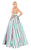 Mac Duggal Ballgowns - 40899H Stripe-Print Plunging Empire Ballgown In Pink and Multi-color