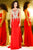 Shail K - Elegant Laced and Jeweled Scoop Neck Polyester Trumpet Gown 4089 in Red