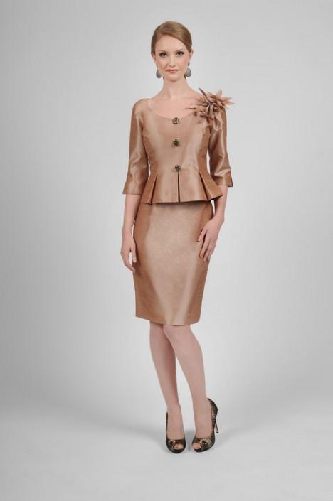 Daymor Couture - Two-Piece Satin Cocktail Dress 409 in Brown