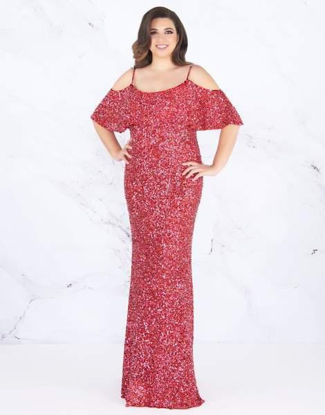 Mac Duggal Fabulouss - 4836F Embellished Scoop Long Fitted Dress In Red