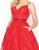 Mac Duggal - 40920R Beaded Lace Applique A-Line Knee Length Dress in Red