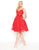 Mac Duggal - 40920R Beaded Lace Applique A-Line Knee Length Dress in Red