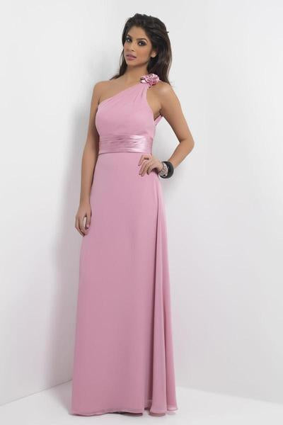 Alexia Designs - 4096 Rosette One Shoulder Pleated Sheath Dress In Pink