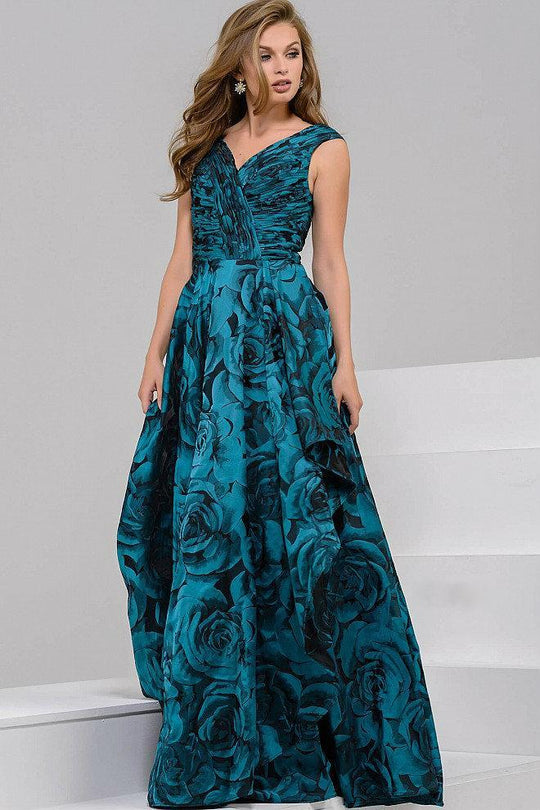 Long Floral Dress with Ruched Bodice 41006