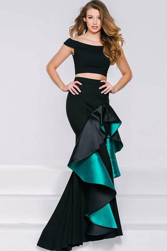 Off-Shoulder Two-Piece Mermaid Gown with Ruffle Skirt Detail 41080