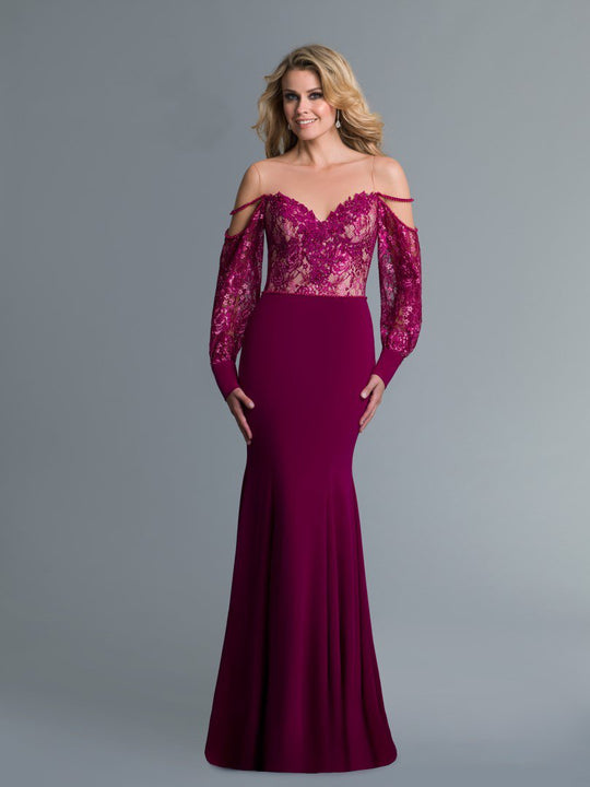Saboroma - 4110 Floral Lace Beaded Cold Shoulder Mermaid Gown In Pink