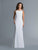 Saboroma - 4111 Beaded Plunging Illusion V Back Long Evening Gown In White