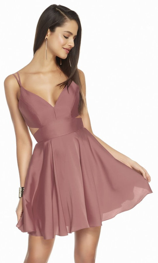 Alyce Paris - 4117 Bandeau Back V Neck Satin Chiffon Cocktail Dress In Neutral and Pink