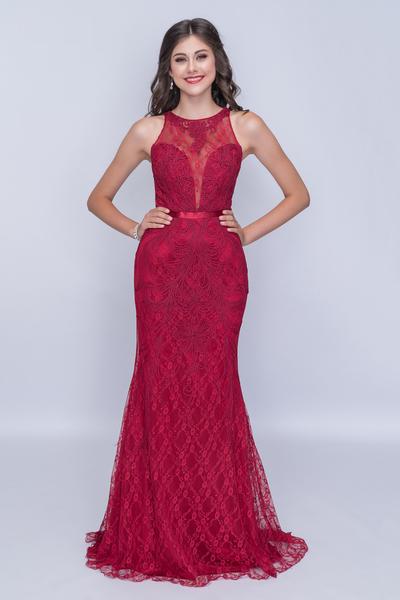Nina Canacci - 4119 Illusion Jewel Soutache Ornate Lace Gown In Red