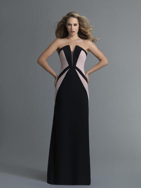 Saboroma - 4121 Two Tone Deep V-neck Sheath Dress In Black and Neutral