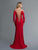 Saboroma - 4129 Metallic Beaded Sleeve Illusion Plunge Gown In Red