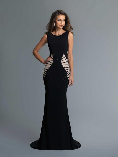 Saboroma - 4131 Embellished Bateau Trumpet Dress With Train In Black