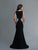 Saboroma - 4131 Embellished Bateau Trumpet Dress With Train In Black