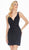 Ashley Lauren - 4132 Short Metallic Plunging V-Neck Sheath Dress In Black