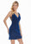 Ashley Lauren - 4132 Short Metallic Plunging V-Neck Sheath Dress In Blue