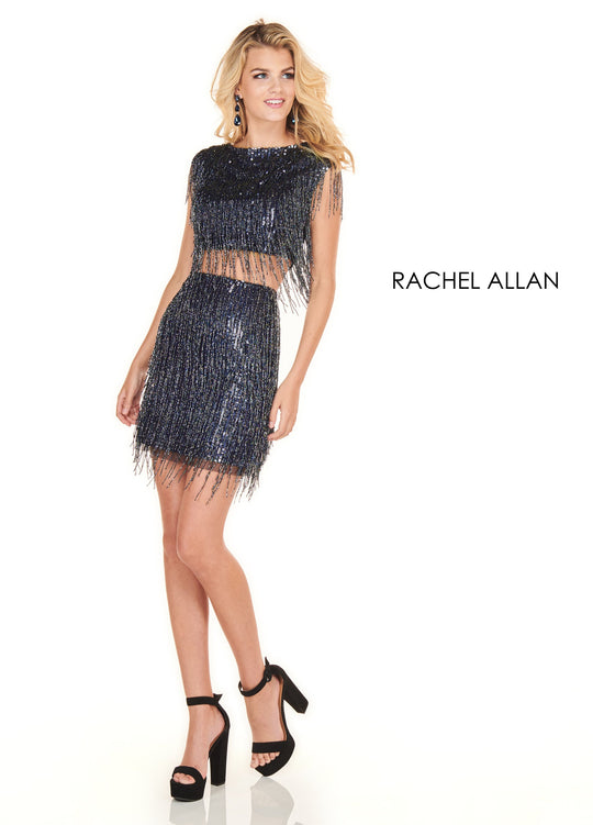 Rachel Allan Homecoming - 4137 Two Piece Beaded Fringe Fitted Dress In Blue