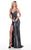 Rachel Allan Homecoming - 4138 Sequined Plunging V-neck Trumpet Dress In Blue and Gray