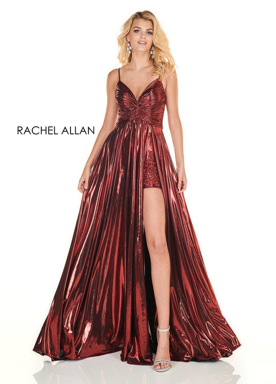 Rachel Allan Homecoming - 4142 Ruched Deep V-neck A-line Gown In Red