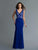 Saboroma - 4147 Lace-Trimmed Plunging Bodice Sheath Gown In Blue
