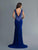 Saboroma - 4147 Lace-Trimmed Plunging Bodice Sheath Gown In Blue