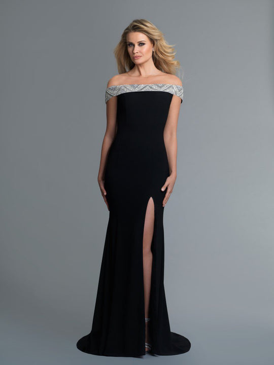 Saboroma - 4149 Off Shoulder Illusion Neckline Mermaid Gown In Black