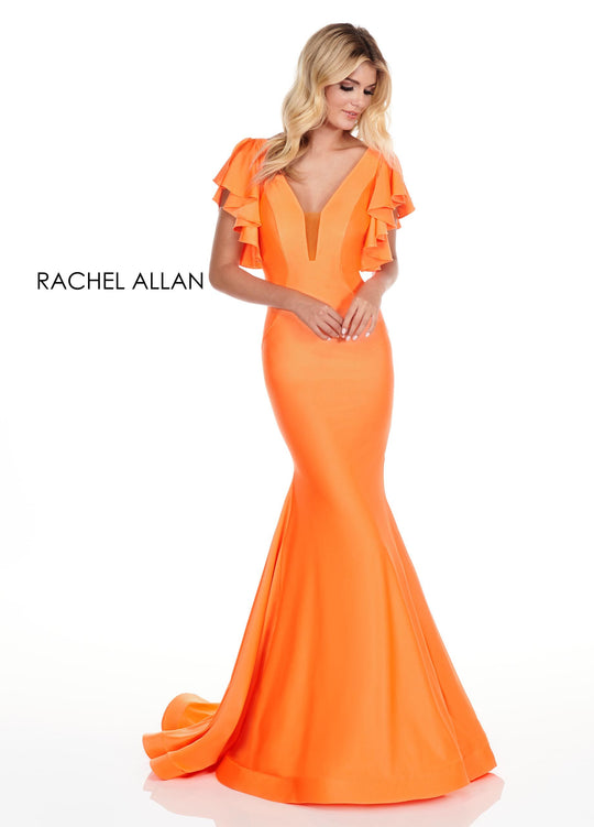 Rachel Allan Homecoming - 4150 Deep V-neck Jersey Mermaid Dress In Orange