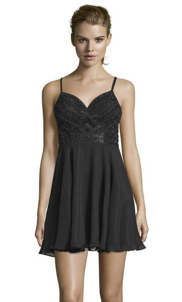 Alyce Paris - 4150 Crystal Ornate Chiffon Cocktail Dress In Black