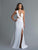 Saboroma - 4154 Embellished Asymmetric Trumpet Dress In White