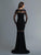 Saboroma - 4157 Lace Jewel Long Sleeves Trumpet Dress In Black