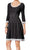 Nine West - 10588854 Scoop Neck Cotton Knit Skater Dress in Black and Gray