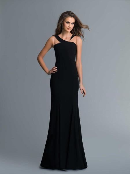 Saboroma - 4172 Sleeveless Asymmetric Trumpet Dress In Black and Neutral