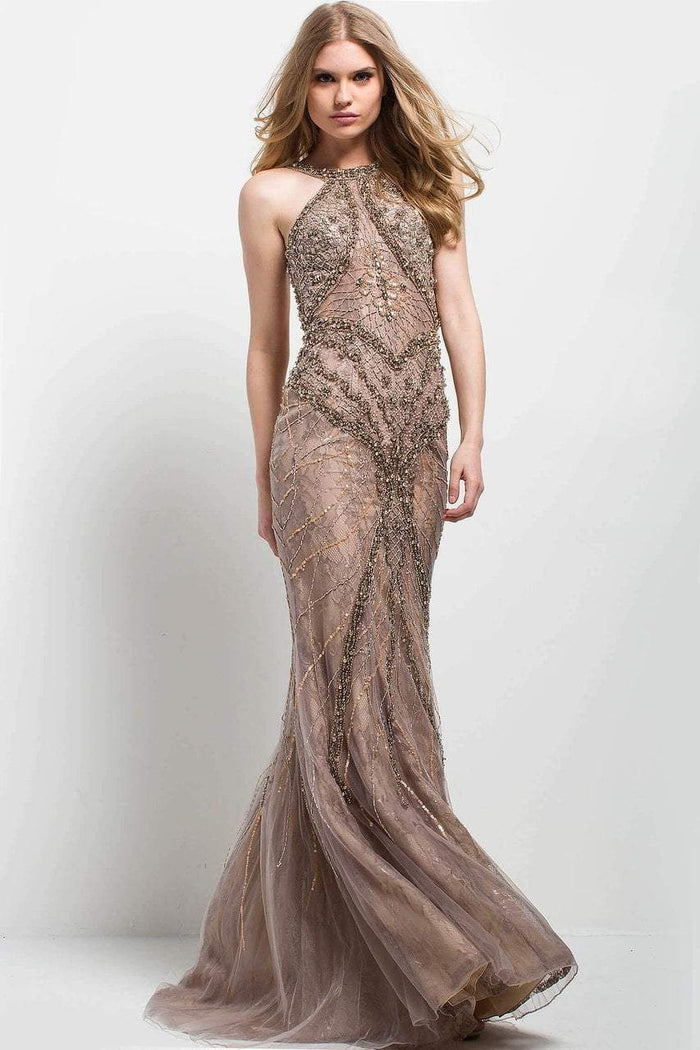 41612 High Halter Lace Tulle Sheath Dress