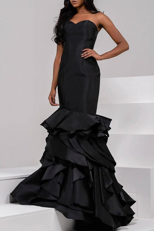Jovani - Tiered Mermaid Dress in Black