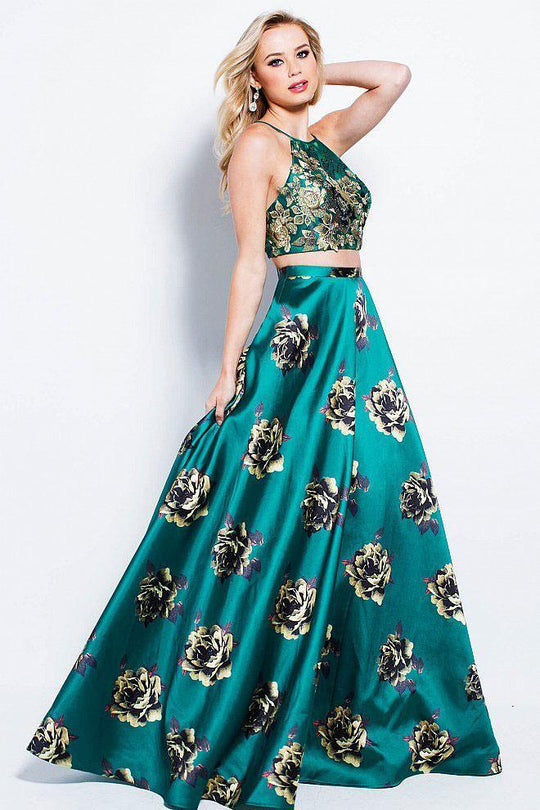 41658 Two Piece Floral Embroidered Printed Ballgown