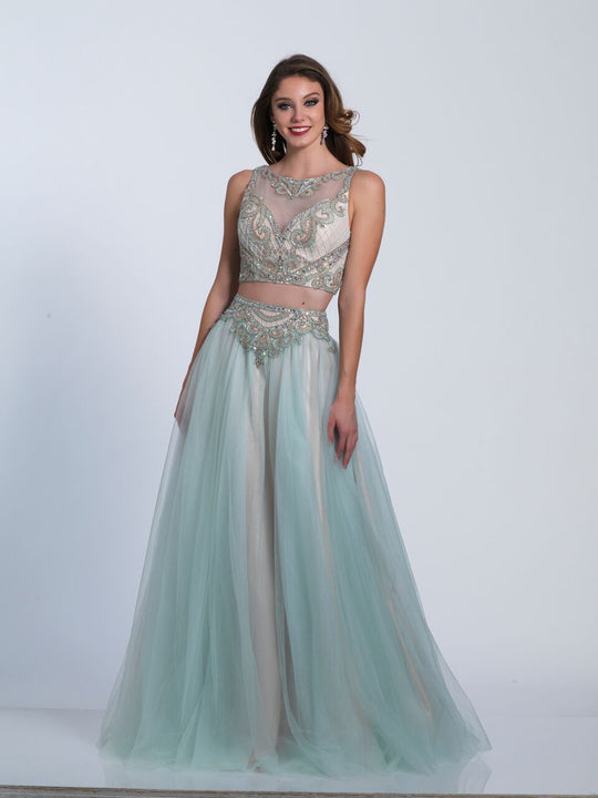 Dave & Johnny - A4165 Two Piece Lattice Tulle Gown in Green