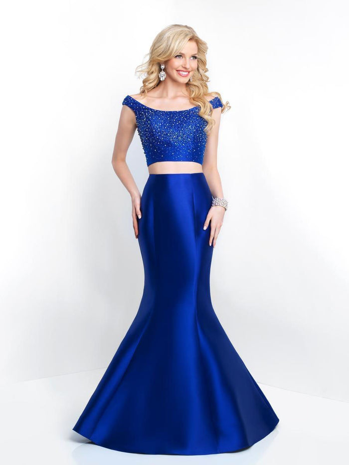 Intrigue - 416 Sequined Two Piece Mermaid Gown In Blue