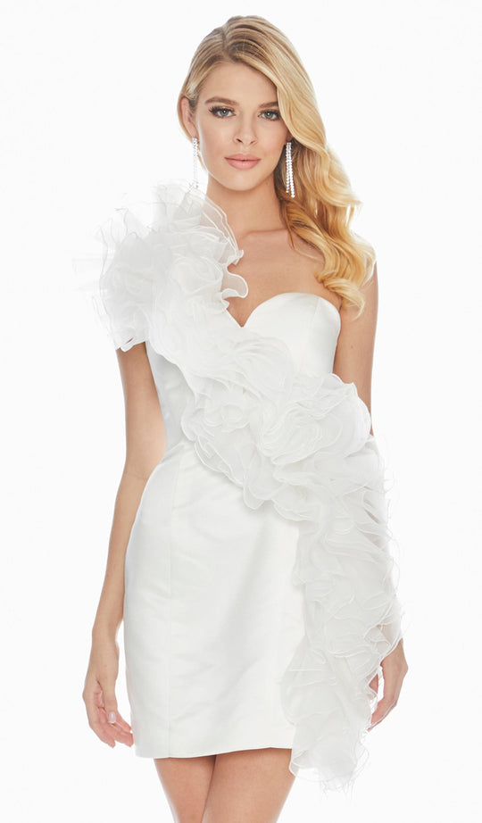 Ashley Lauren - 4170 One Shoulder Ruffled Sheath Dress In White