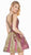 Ashley Lauren - 4175 Plunging V-neck Brocade A-line Dress In Pink and Gold