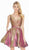 Ashley Lauren - 4175 Plunging V-neck Brocade A-line Dress In Pink and Gold
