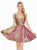 Ashley Lauren - 4175 Plunging V-neck Brocade A-line Dress In Pink and Gold