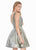 Ashley Lauren - 4175 Plunging V-neck Brocade A-line Dress In Silver