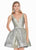 Ashley Lauren - 4175 Plunging V-neck Brocade A-line Dress In Silver
