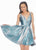 Ashley Lauren - 4175 Plunging V-neck Brocade A-line Dress In Blue and Silver