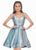 Ashley Lauren - 4175 Plunging V-neck Brocade A-line Dress In Blue and Silver