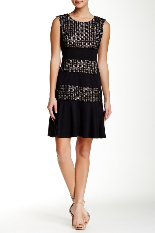 London Times - T1505M Sleeveless Paneled Lace Dress in Black and Neutral