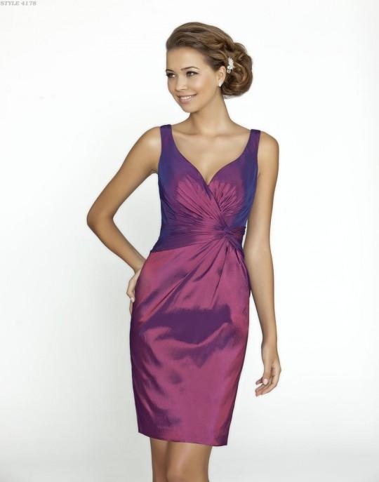 Alexia Designs - 4178 Pleated V-neck Taffeta Sheath Dress In Purple