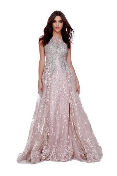 Shail K - 41816 Embellished Jewel Neck A-line Dress With Overskirt