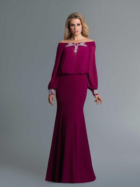 Saboroma - 4183 Bishop Sleeve Blouson Bodice Long Gown In Pink